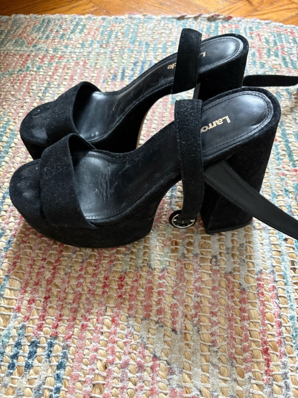 Larroude Dolly Sandal in Black Suede - Picture 2 of 5